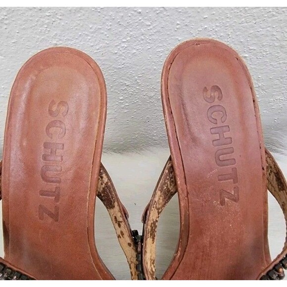 Schutz platter embellished heels sandals brown Wmns sz 6B - Picture 2 of 6